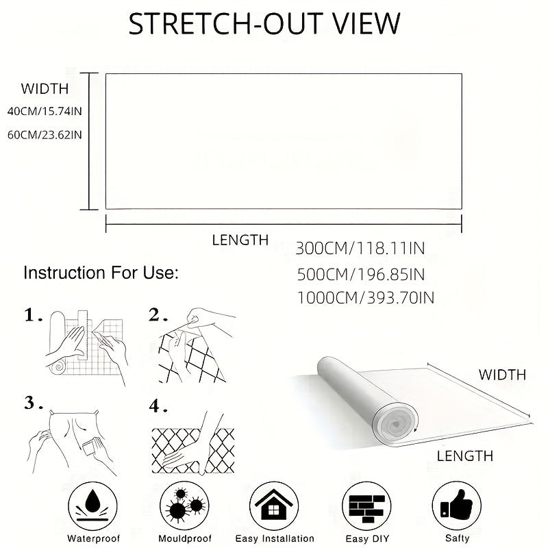 Waterproof Self-Adhesive Wallpaper Roll for Cabinets and Walls, Easy to Remove