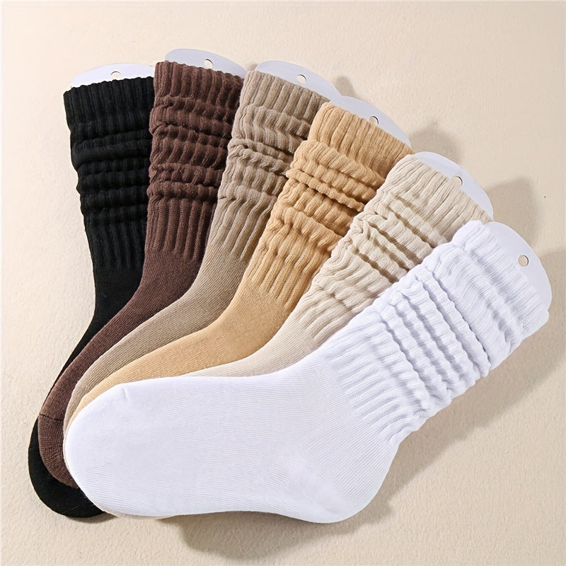 Women's Mid-Tube Socks 6 Pairs Solid Color Soft Comfortable Knee-Length