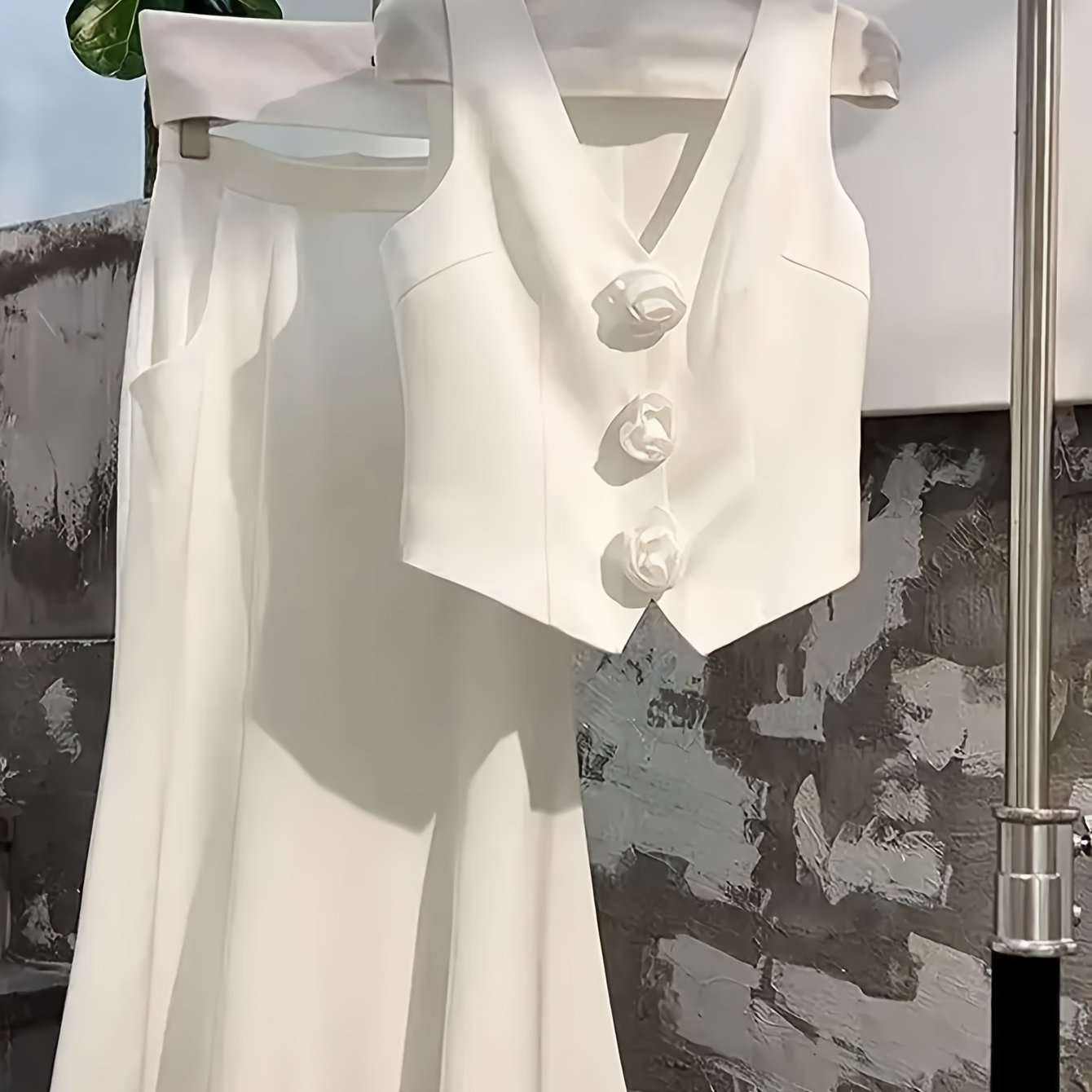 Elegant Solid Color Vest and Skirt Set for Women Polyester Spring Summer