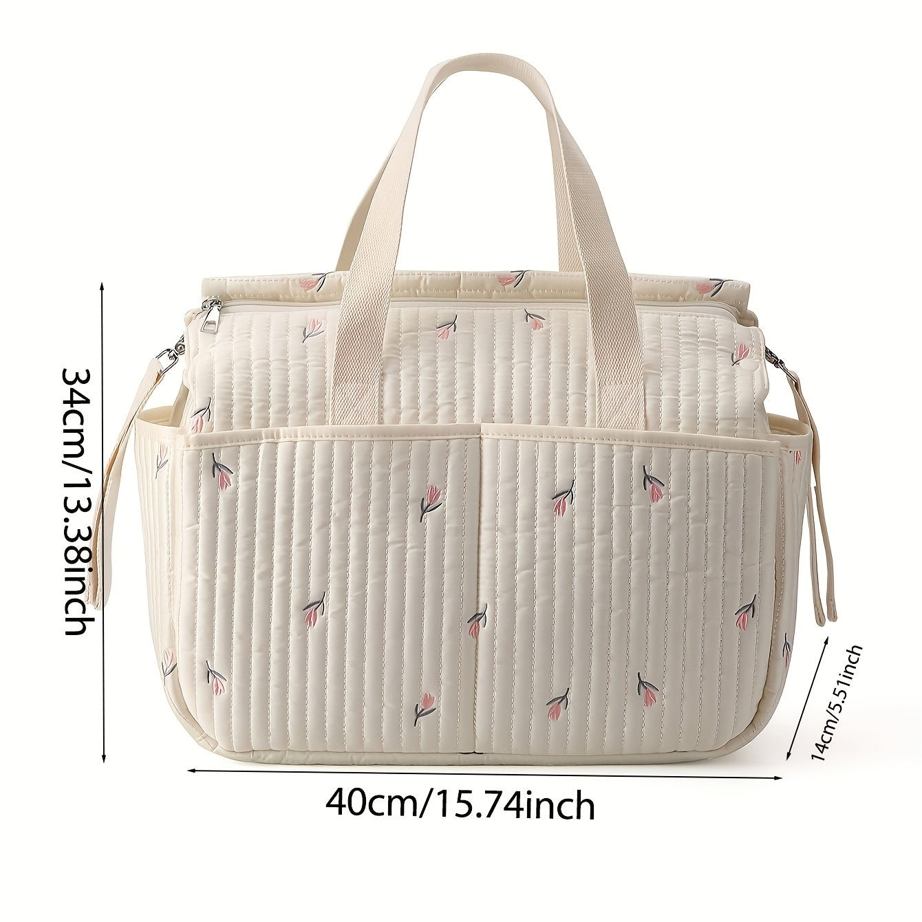 Large Capacity Diaper Bag with Bear Embroidery, Durable Polyester, Multiple Compartments, Adjustable Shoulder Strap
