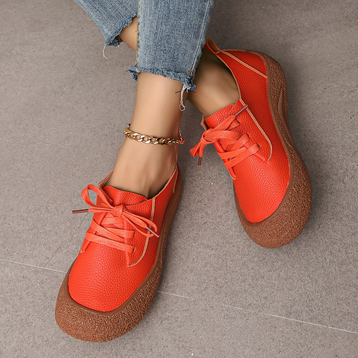 Women's Flat Shoes Leather-Style Casual Shoes Comfortable Red All-Season