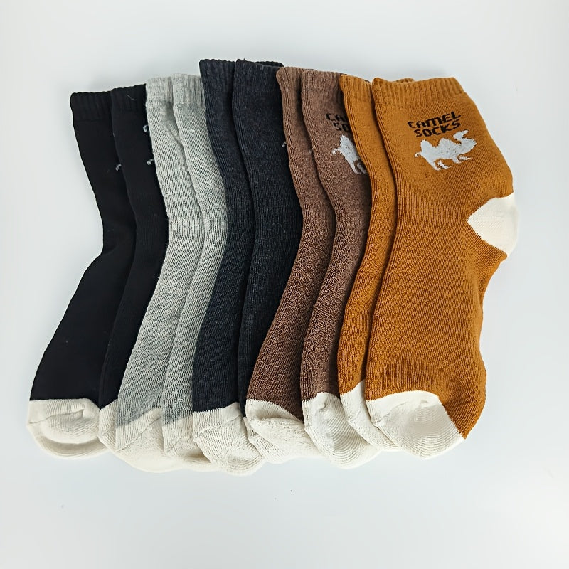 Men's Winter Animal Pattern Socks 5-Pack Thick Knit Polyester Warm Plush Terry