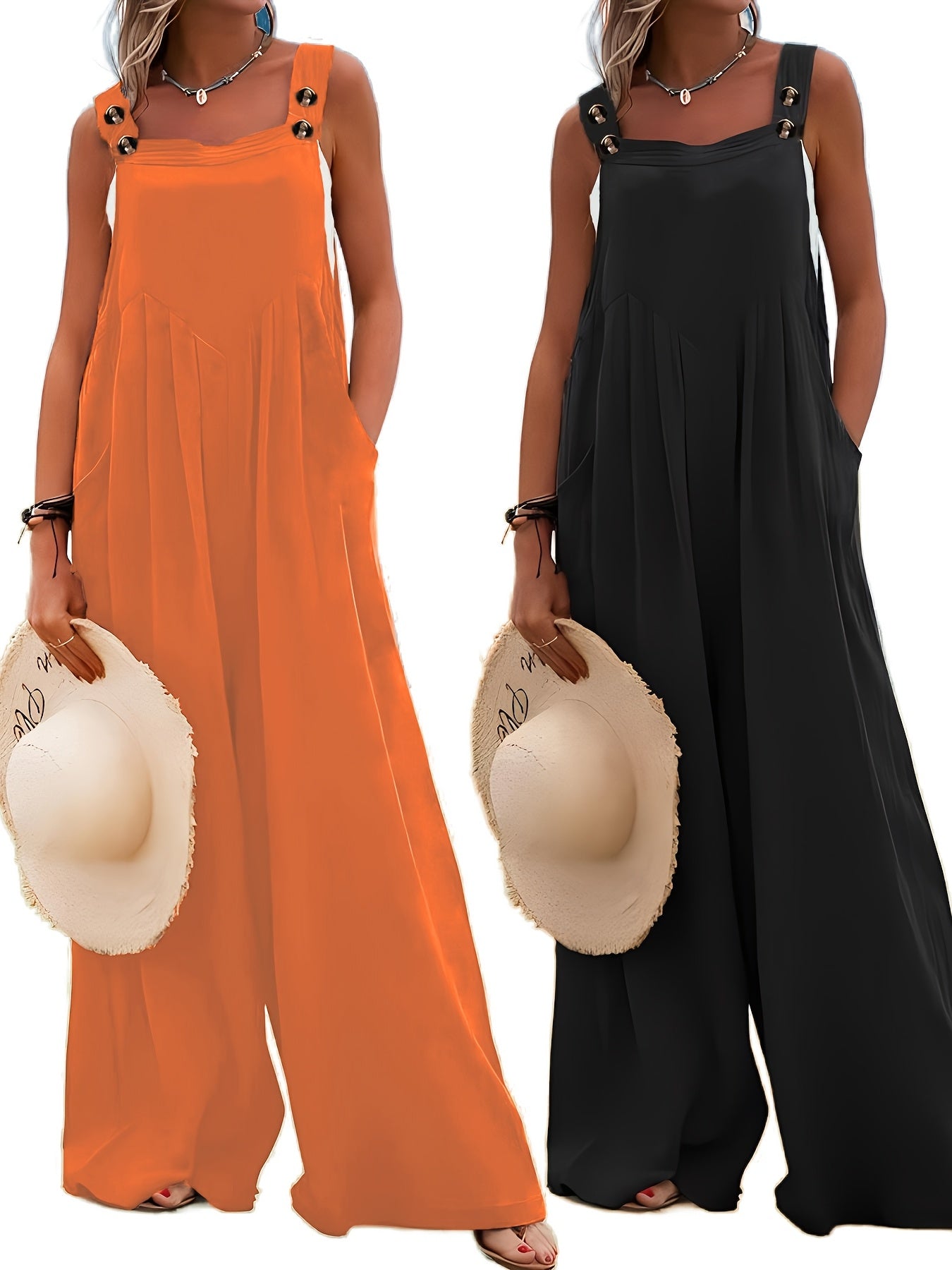 Plus Size Women’s Casual Summer Sleeveless Jumpsuit with Pockets