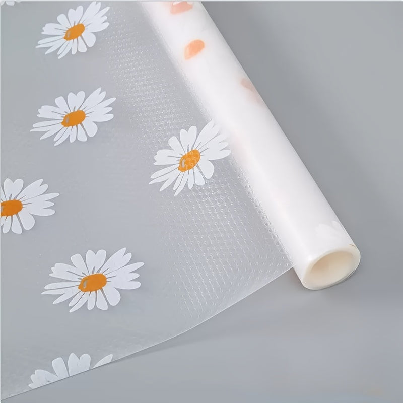 Waterproof Non-Slip Shelf Liner Roll Plastic Daisy Pattern Moisture-Proof Drawer Mat for Kitchen Cabinets Refrigerator Table