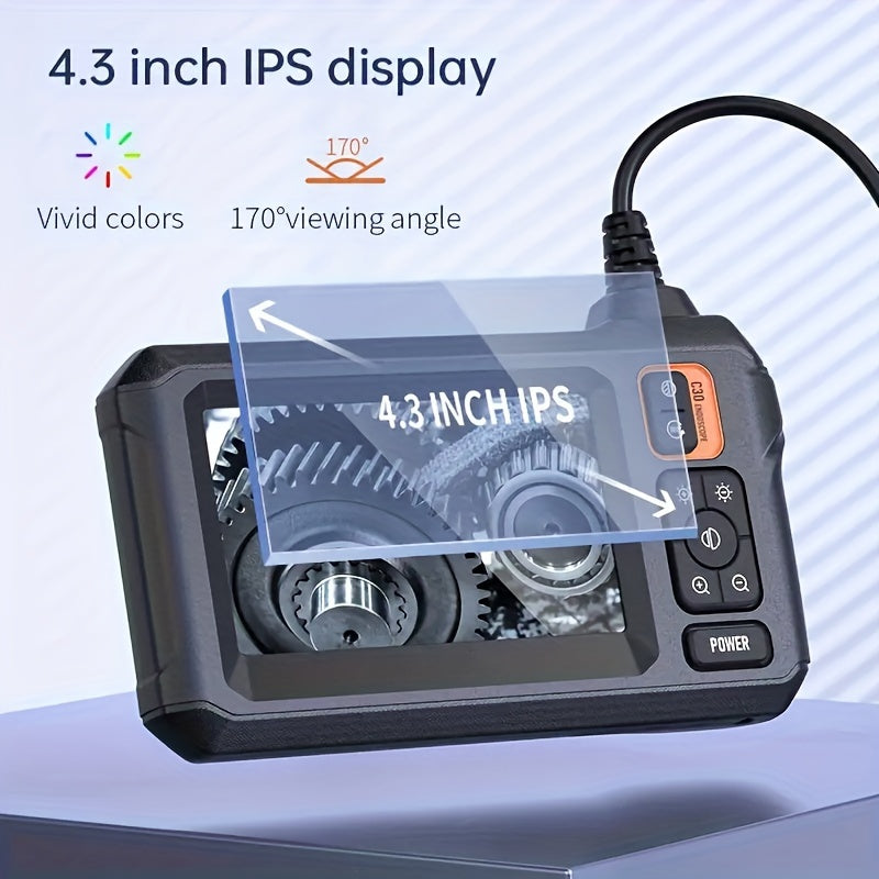 Cámara de inspección digital de 8mm con pantalla IPS de 4.3 pulgadas y 8 luces LED para reparación de automóviles e inspección de plomería