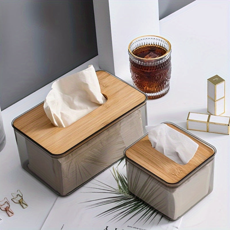 Bamboo-Lid Tissue Box Organizer for Bathroom and Dining Room Napkin Holder Rectangular Shape