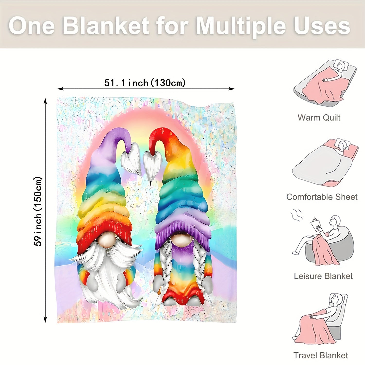 Contemporary Cartoon Gnome Throw Blanket Soft Knitted Polyester for Sofa Bed Travel