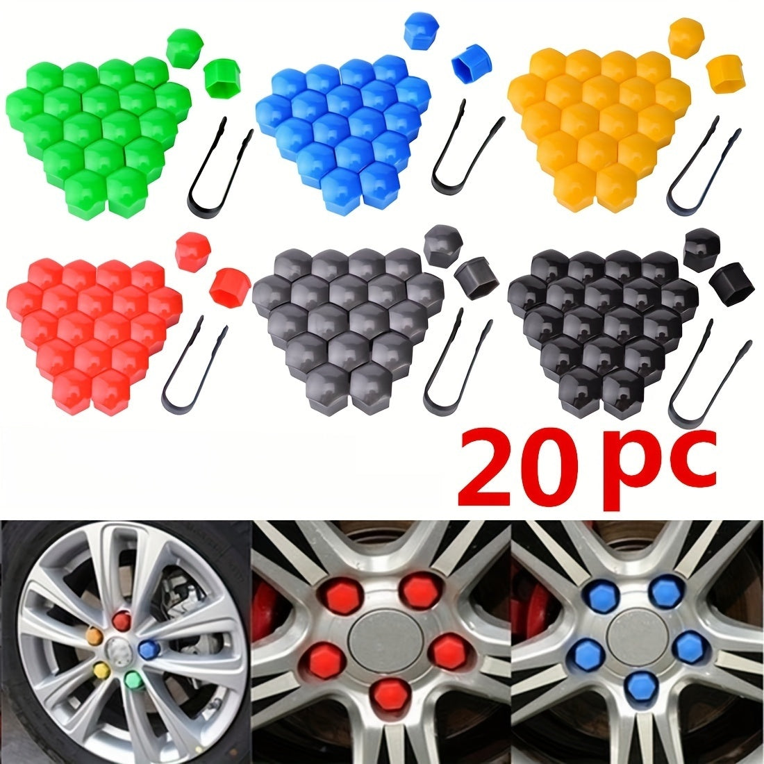 20PCS Tire Screw Caps Plastic Wheel Hub Cover Nut Protector Decor