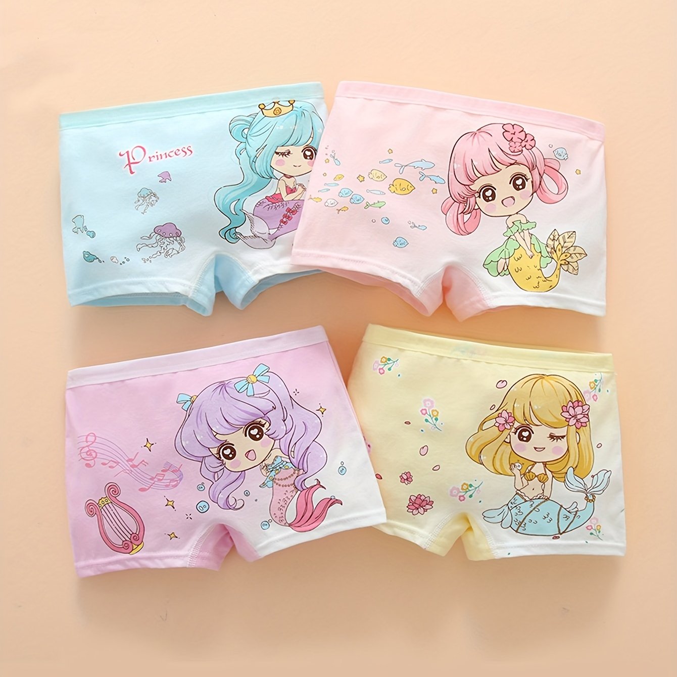 Girls Cotton Boxer Briefs 4 Pack with Heart and Plaid Prints for Children