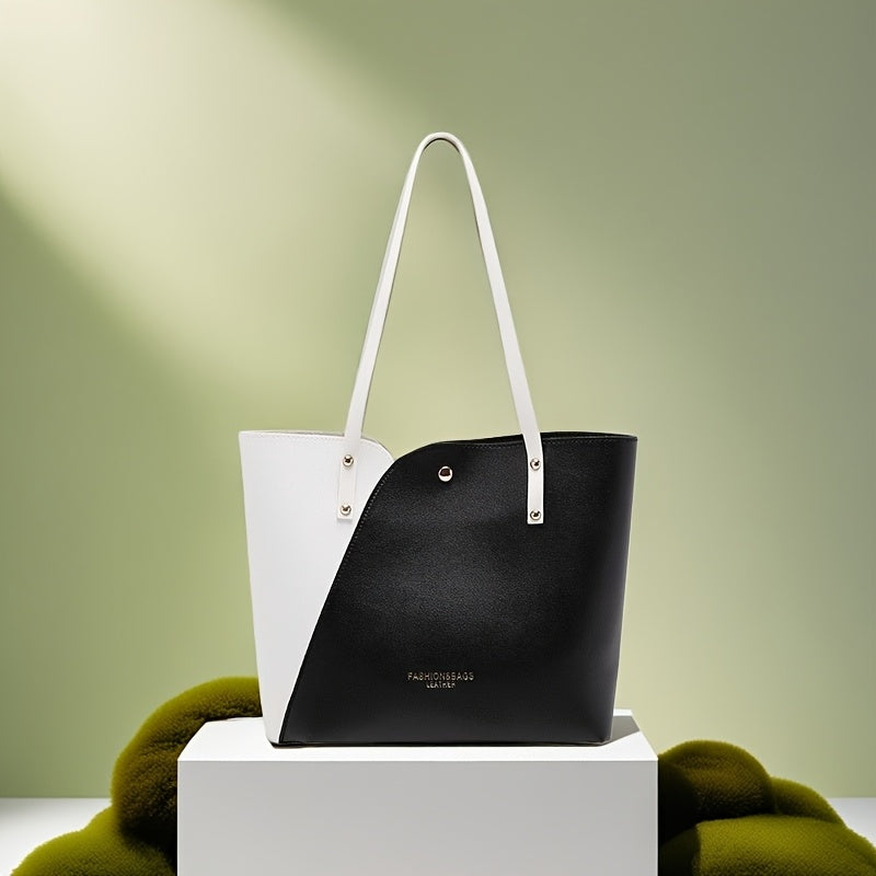 Women's PU Tote Bags Shoulder Shopping Handbags with Edge Paint in Multiple Colors