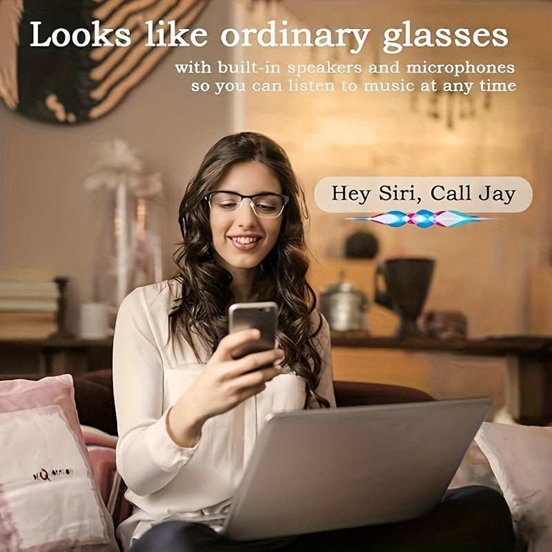 Mikrofon va dinamiklari bo'lgan simsiz audio aqlli ko'zoynaklar, polarizatsiyalangan linzalar va ovozli yordamchi.