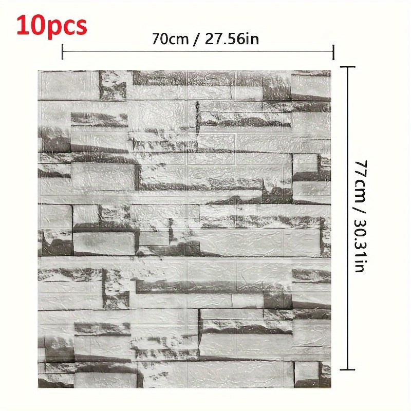 10pcs 70cmX77cm 3D Brick Wall Panels Self-Adhesive Waterproof for Home Decor