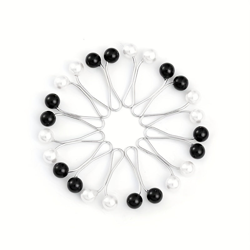 Set of 12 U-Shaped Safety Pins with Faux Pearl Beads for Headscarves Shawls Hijabs