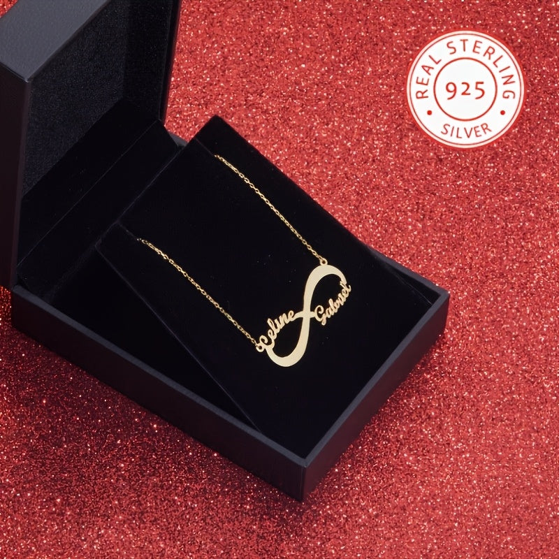 Zamonaviy 925 Sterling Silver Ikki Ismli Marjon - Shaxsiylashtirilgan Matnli Cheksiz Ramzi Pendanti - To'ylar, Har Kunlik Kiymak, Romantik Sovg'alar uchun Nozik va Klassik Zargarlik