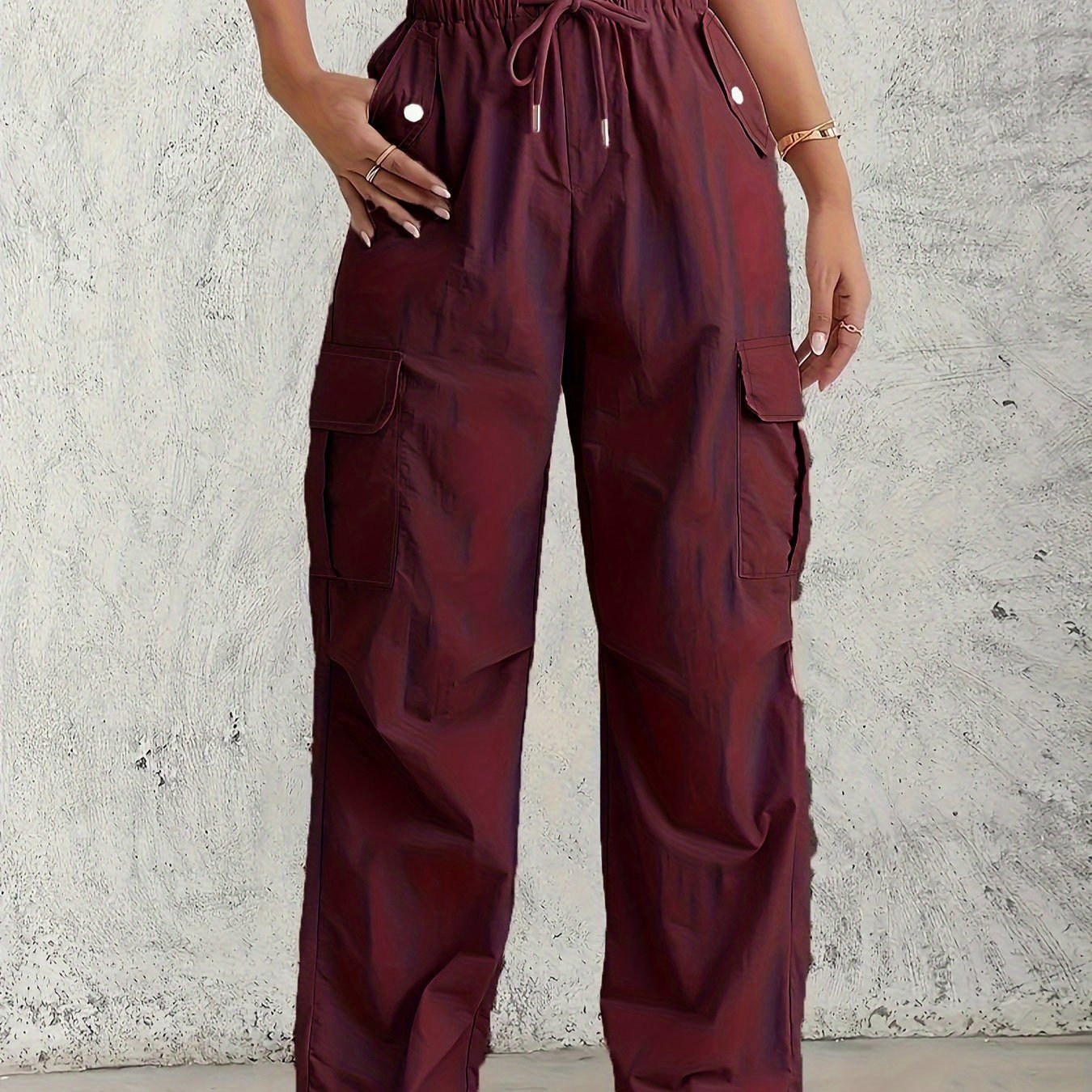 Women's Plus Size Cargo Pants Light Pink Summer Straight Fit Drawstring Waist