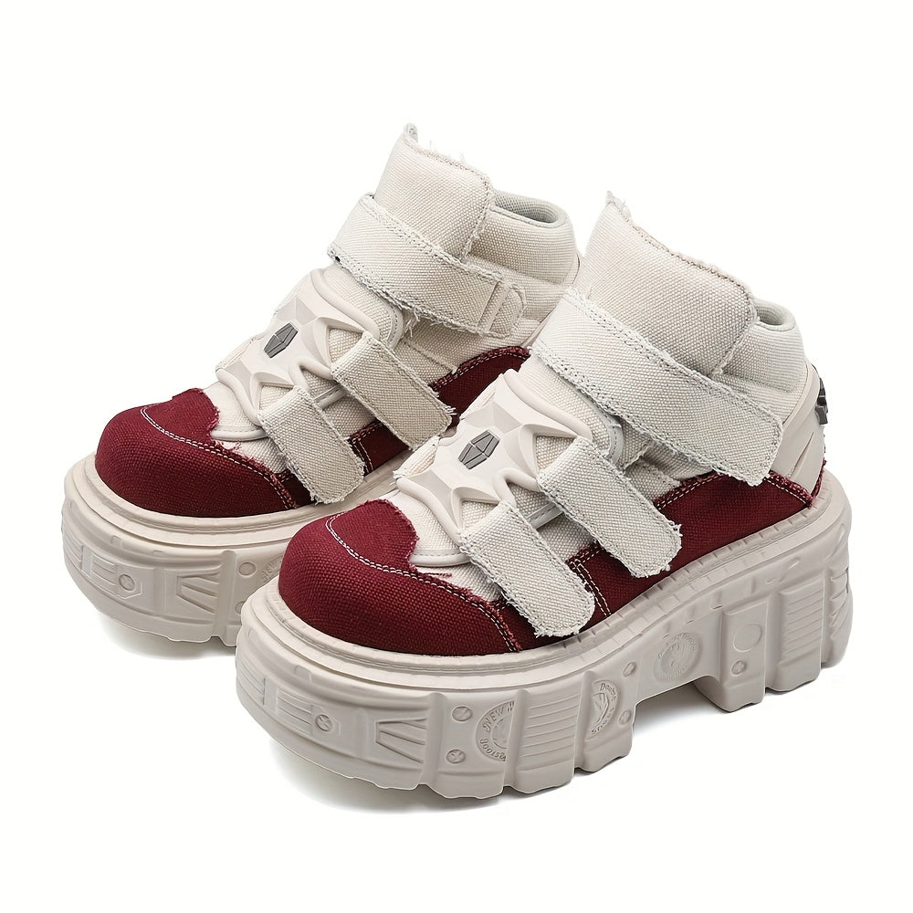 Women's Gothic Punk Style Sneakers Flat Boots EVA Sole Hook-and-Loop