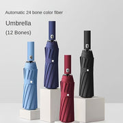24-Rib Folding Umbrella UV Protection Windproof Waterproof Black Vinyl All Weather