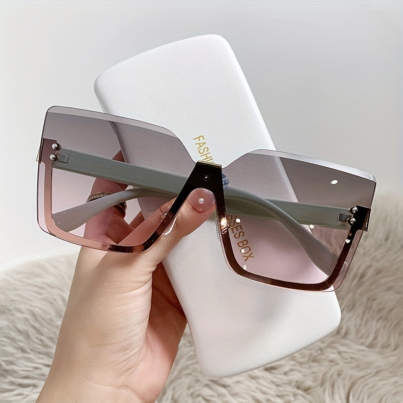 Women's Semi-Rimless Gradient Fashion Sunglasses Metal Frame for Beach and Travel