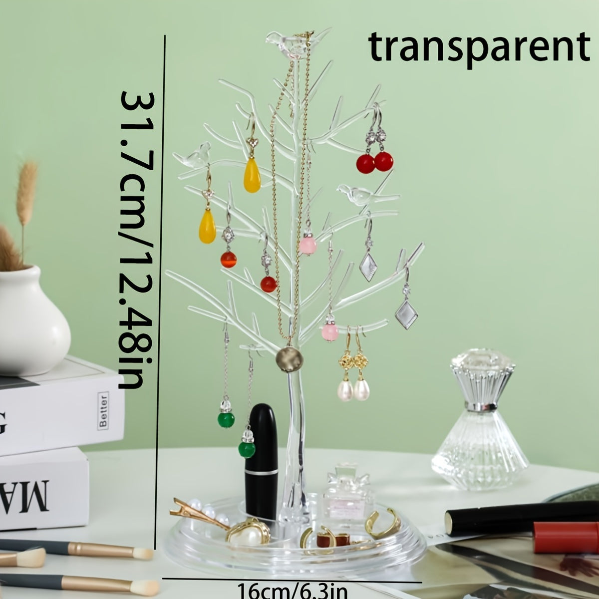 Acacia Bird Tree Jewelry Organizer for Necklaces Bracelets Earrings Rings with Key and Mask Storage