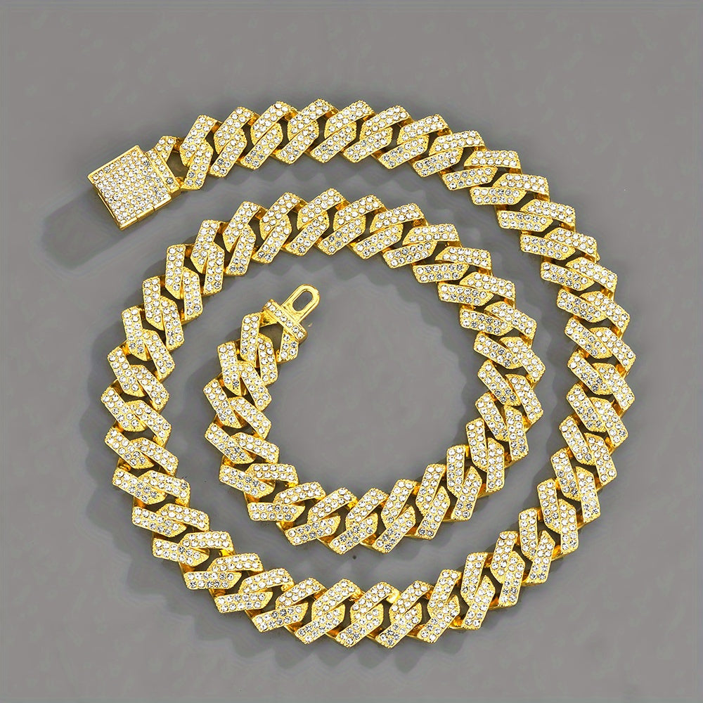 Men's Silver Pink Blue Cuban Link Chain Iced Out Lab Faux Diamonds Miami Necklace Choker