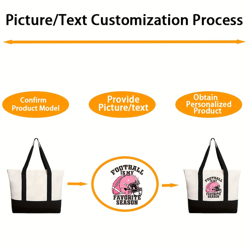 Personalized Canvas Handbag with DIY Photo and Text Customization for Shopping and Beach