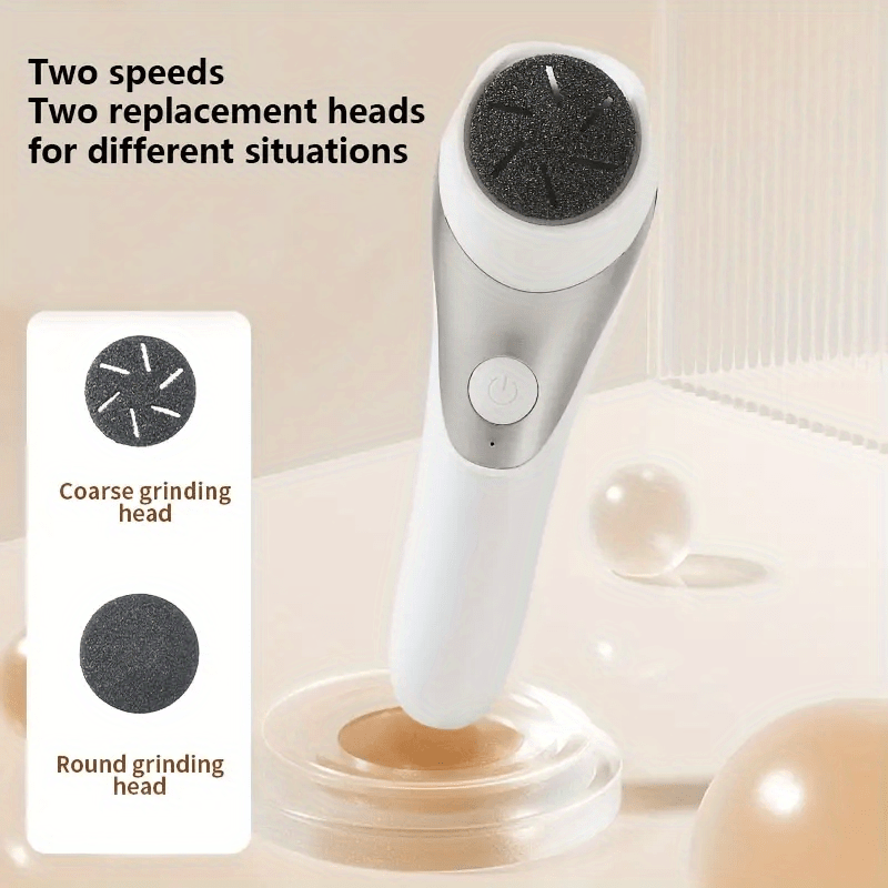 Portable USB Rechargeable Dual-Head Electric Foot File for Thick Faux Leather and Dry Skin Care in White and Black