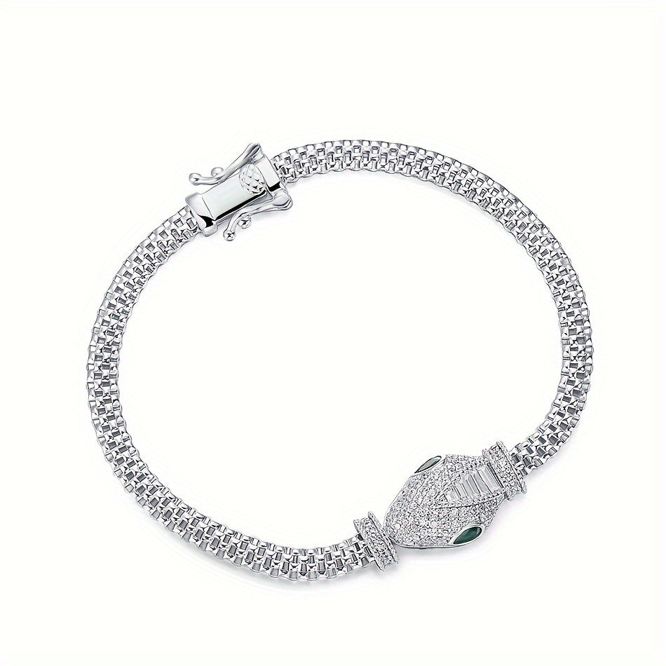 Sterling Silver Snake Bracelet Rhodium Plated with Synthetic Zirconia for Women