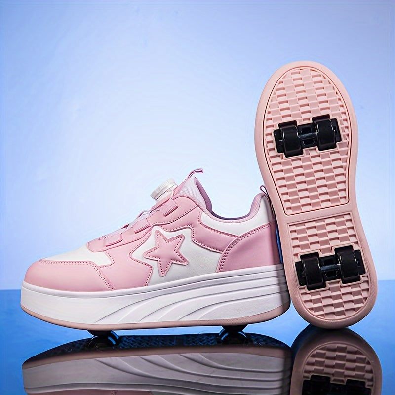 Kids Unisex Roller Skates for Ages 14 and Under with Rotary Buckle Closure and Abrasion-Resistant Microfiber Upper