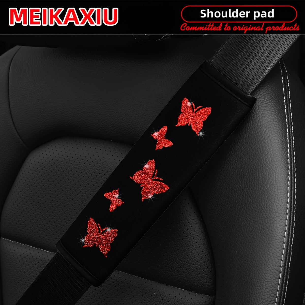 Pink Butterfly Car Seat Belt Cover Sponge Filled Shoulder Pad Safety Belt Protector