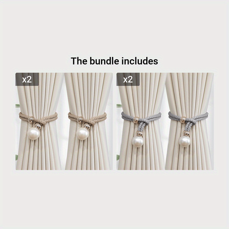 Set of 2 Elegant Faux Pearl Curtain Tiebacks for Home Decor and Window Treatment