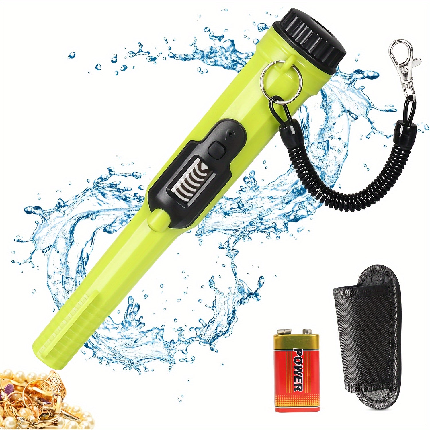 Underwater Metal Detector Pinpointer with LCD Screen Handheld Treasure Finder with 3 Modes Plastic Belt Holster Non-Rechargeable Battery for Adults