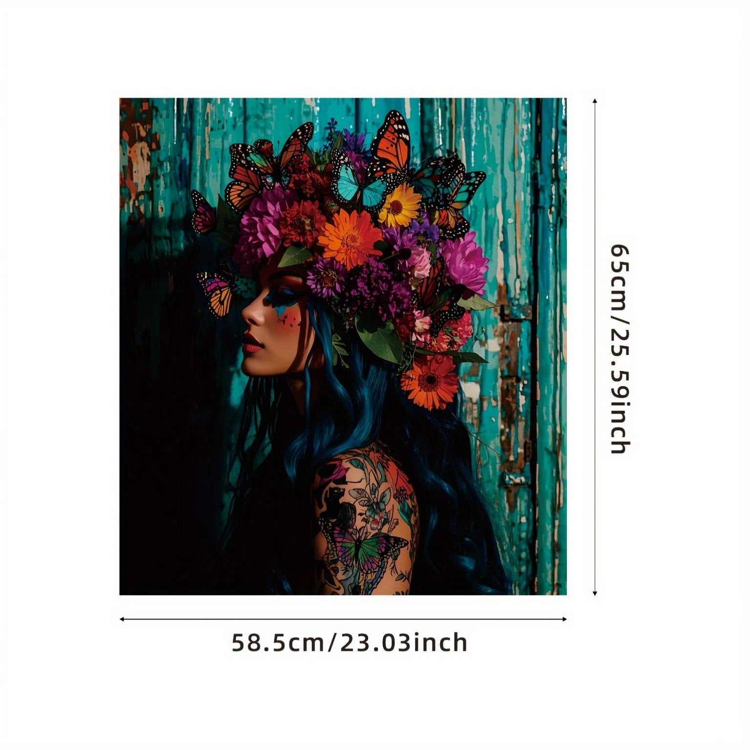 Ko'k sochli ayol gulchambar, kapalak taxtasi, uy bezaklari va sovg'alar uchun magnit