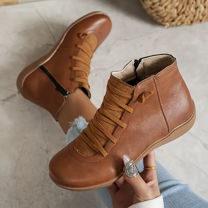 Women's Casual Sports Shoes Brown Lace-Up Rubber Sole All-Season Comfort