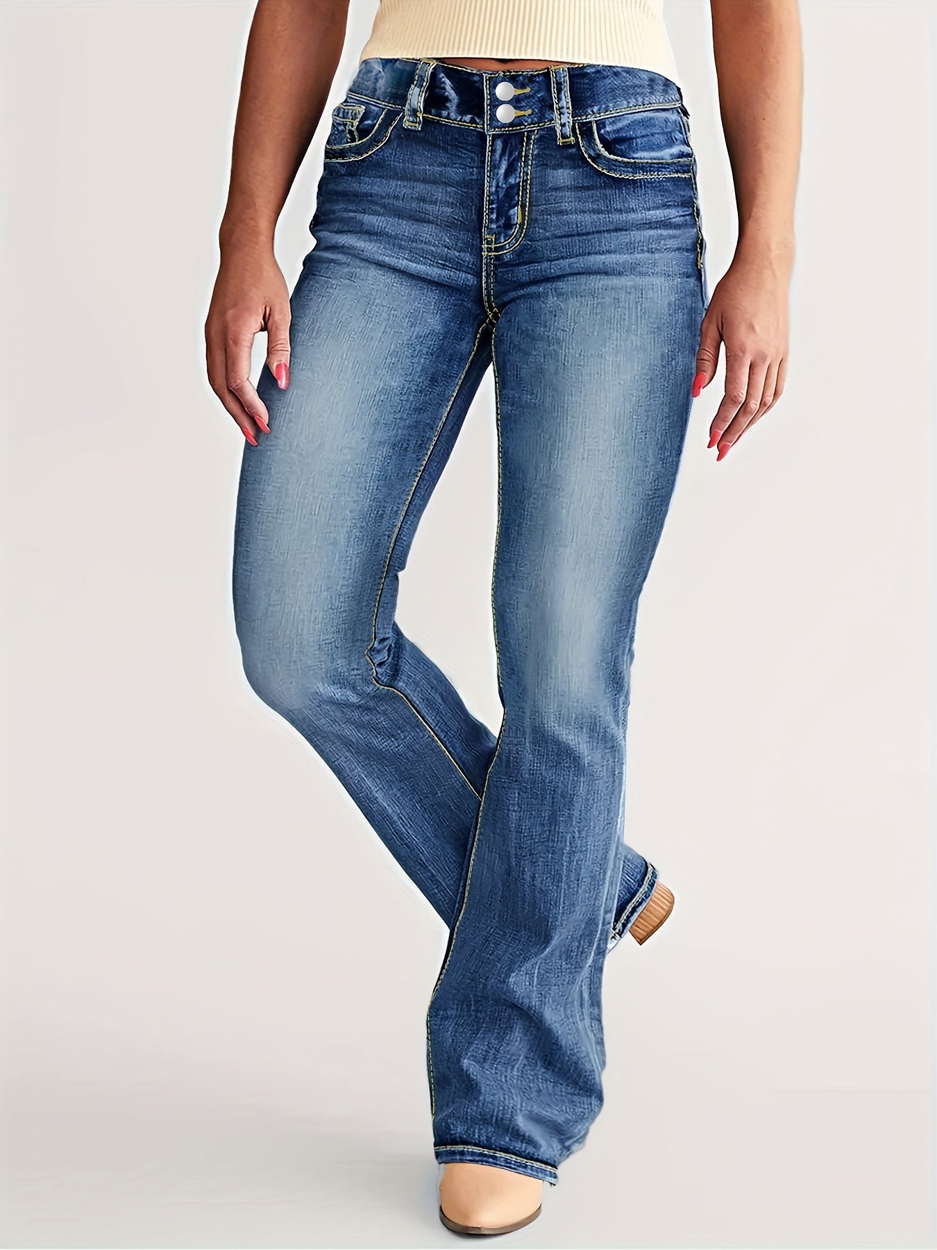 Women's Plus Size High-Waist Stretch Denim Jeans Blue Comfortable