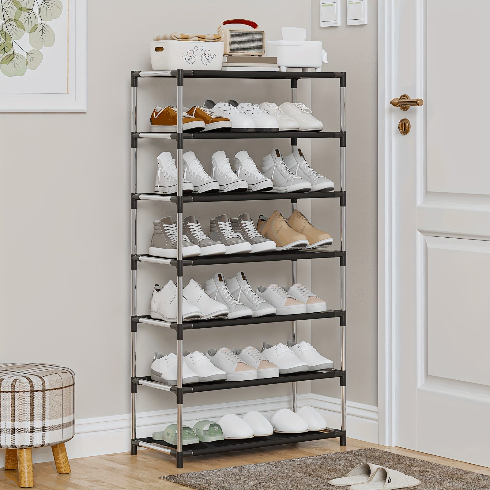 Estante para zapatos de múltiples capas con capas a prueba de polvo, organizador de vestíbulo que ahorra espacio