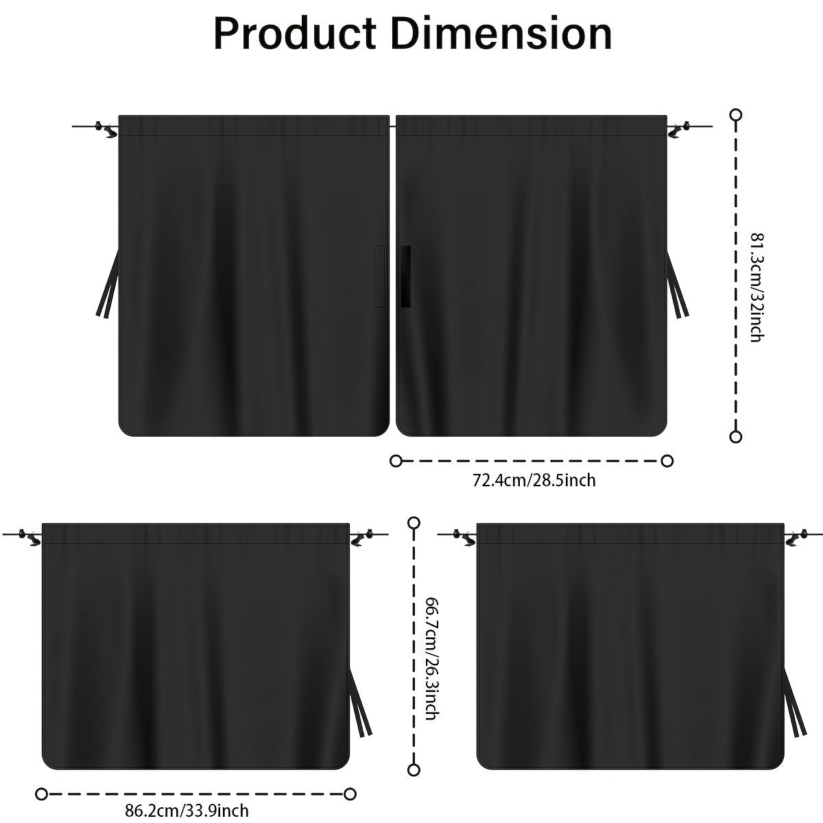 Car Privacy Curtain Set for Sedan and SUV Black Oxford Cloth 4 Pieces