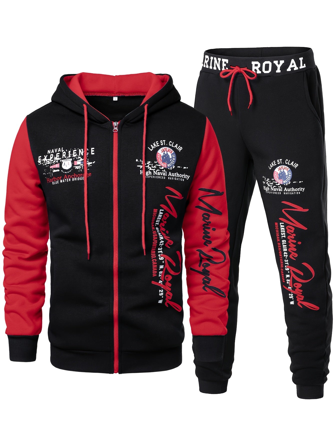 Men's Polyester Hooded Tracksuit Set with Print Pattern and Elastic Waistband