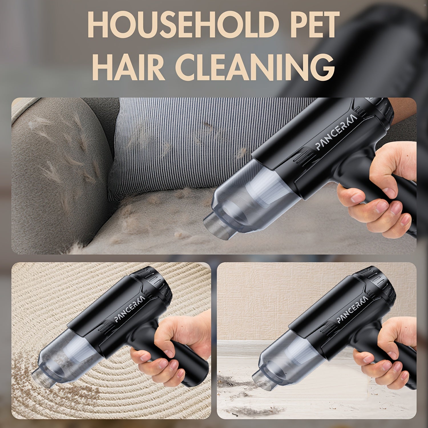 PANCERKA Qo'l bilan ishlatiladigan Avtomobil Changyutgichi, 6000PA Portativ Simsiz, Ko'p nozzle'lar, Avtomobil, Uy, Hayvon, Ofis uchun ixcham