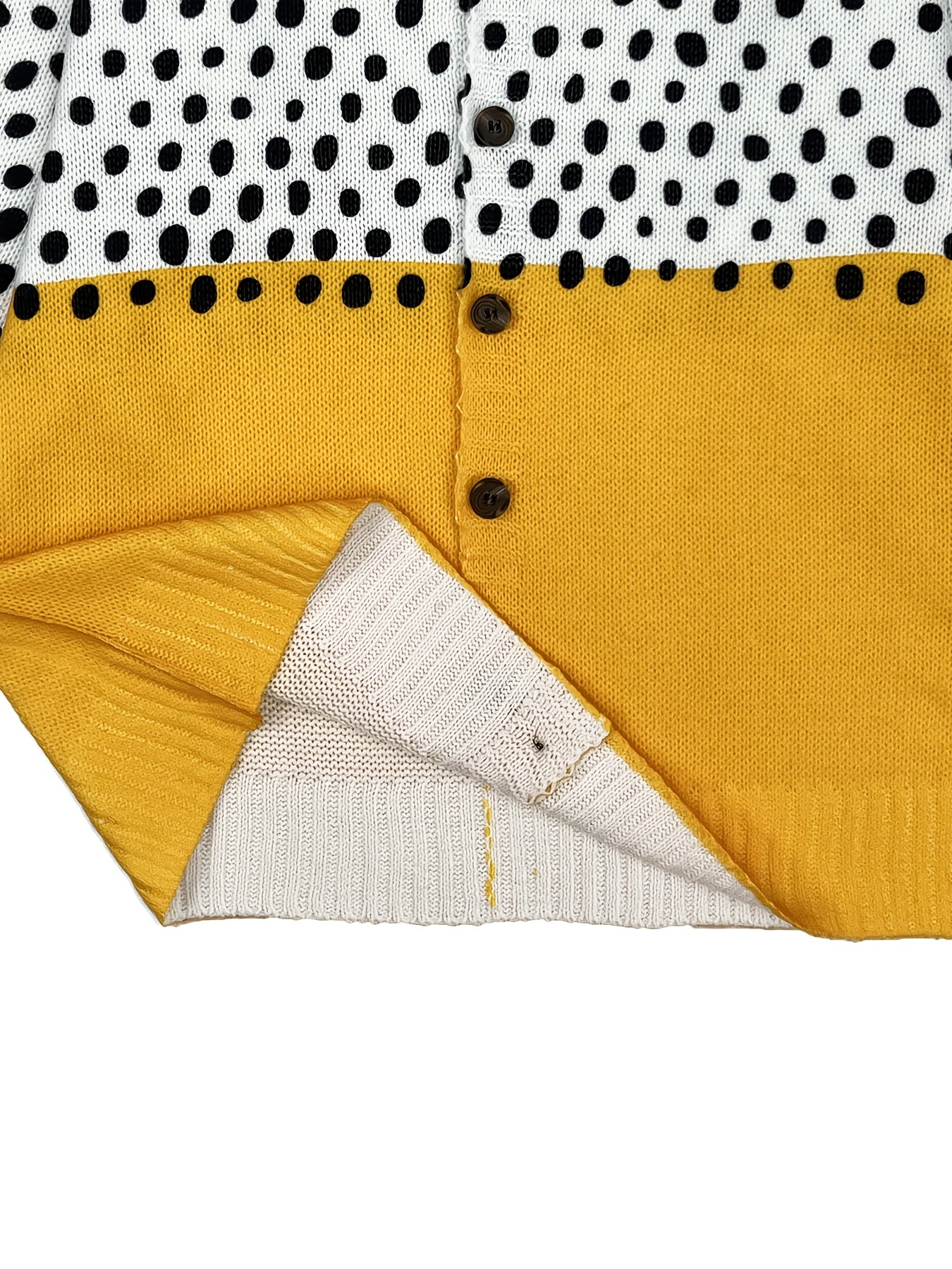 Plus-Size Women's Lightweight Cardigan Long Sleeve Polka Dots Yellow Black