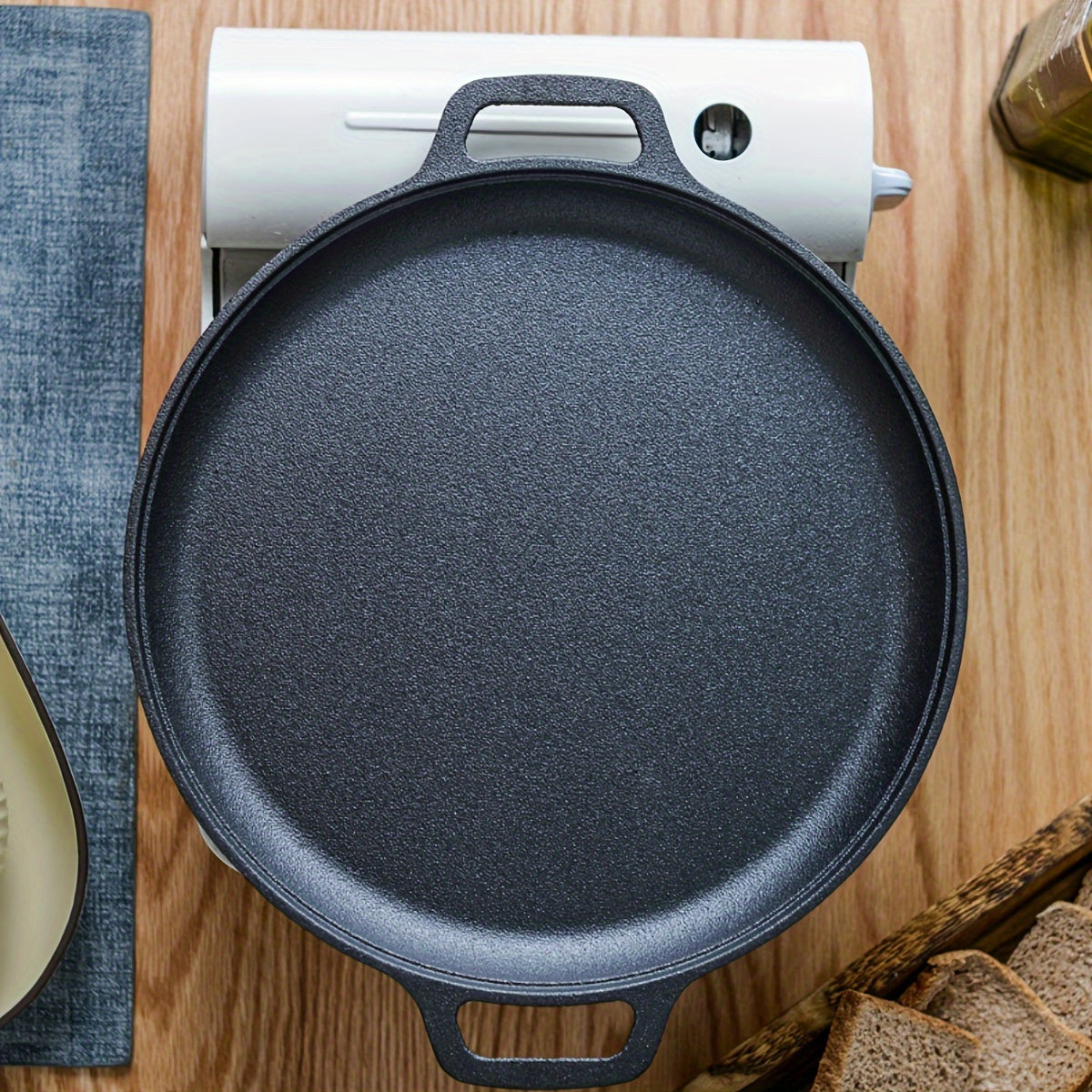 Cast Iron Double-Handled Non-Stick Frying Pan for Pancakes and Crepes