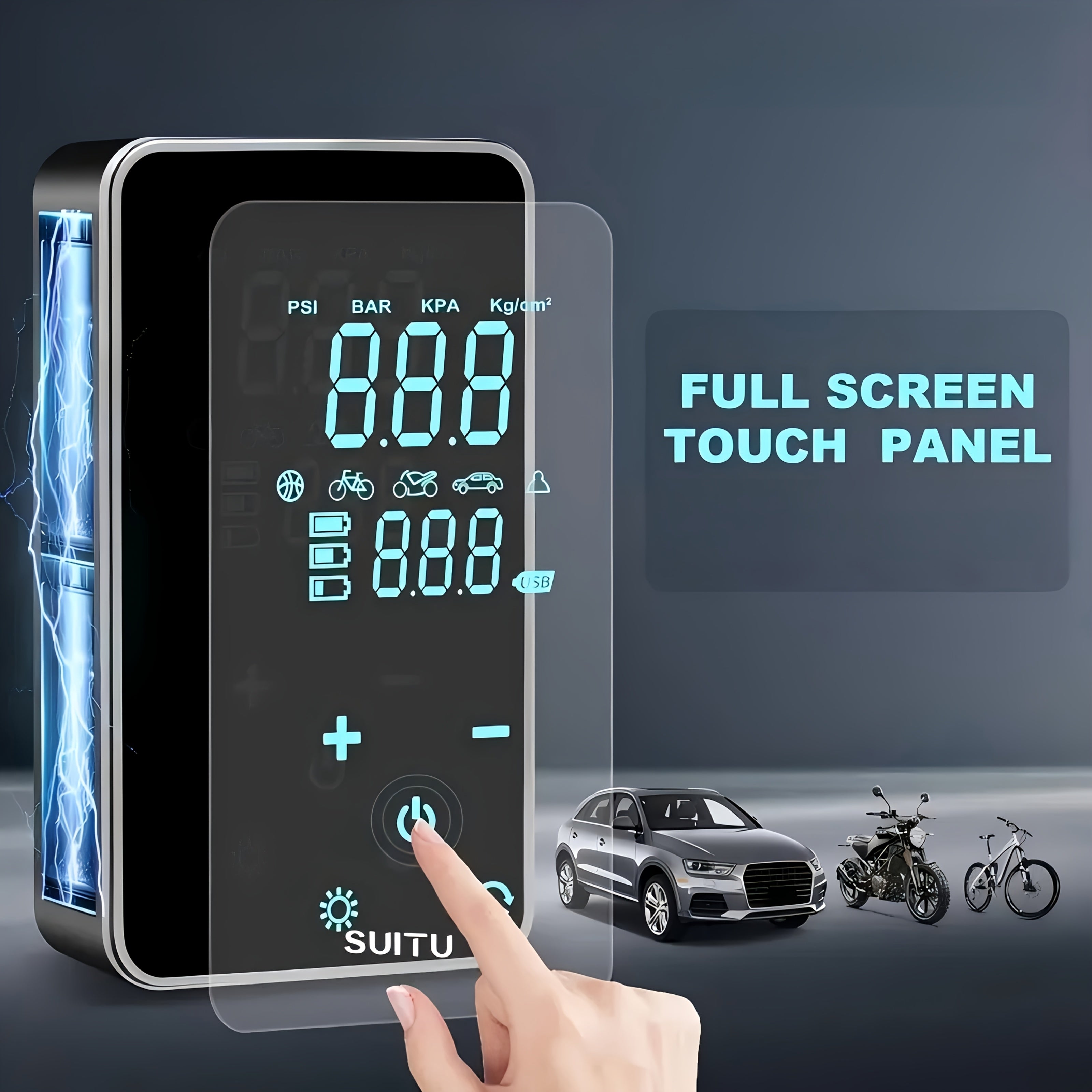 USB Rechargeable High-Pressure Air Pump for Cars Bikes Inflatables with 4000mAh Battery