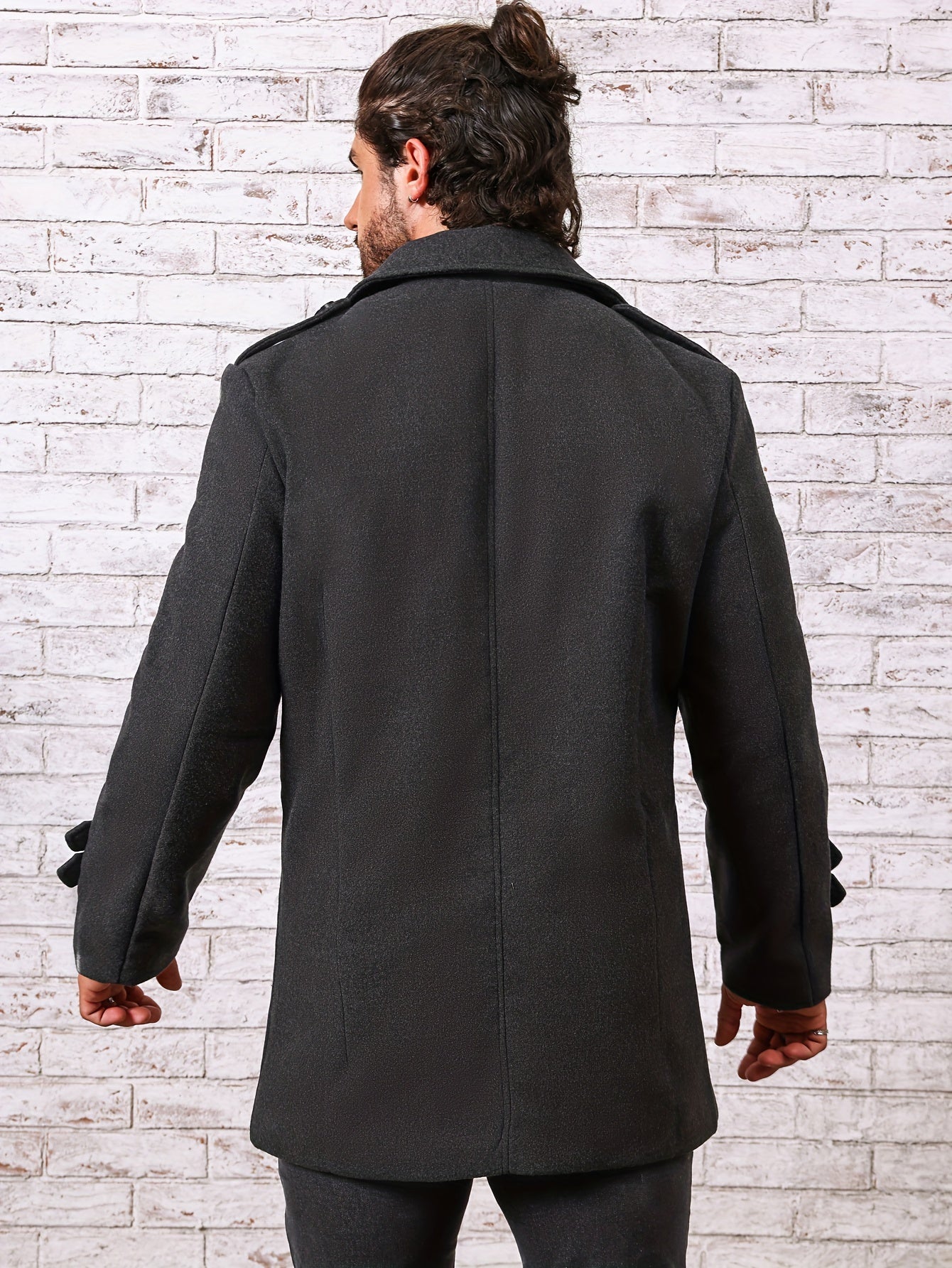 Men's Plus Size Fleece-Lined Double-Breasted Windproof Coat for Fall Winter