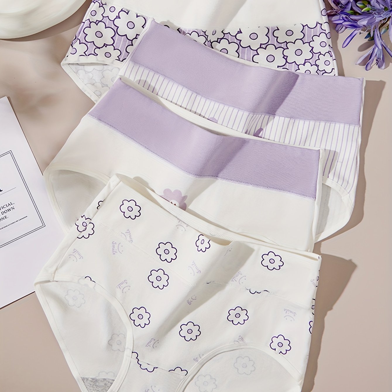 Women's Cotton Printed High-Waisted Shorts 4-Pack Butt-Lifting Waist-Training Autumn Winter