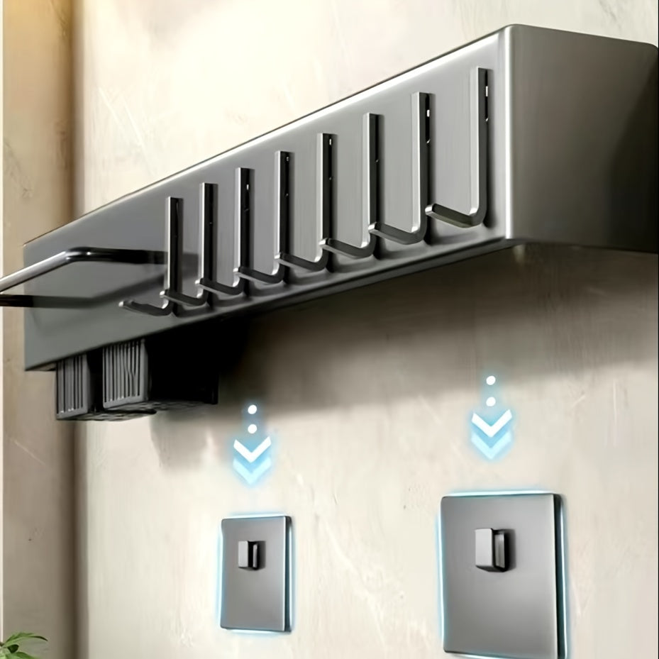 Wall-Mounted Carbon Steel Kitchen Organizer with Drainage and Towel Holder