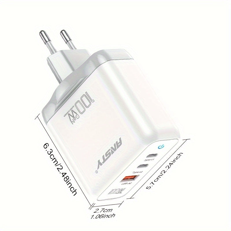 ANSTY GaN 3-портовое быстрое зарядное устройство для Samsung и iPhone, универсальная совместимость, разъем Type C