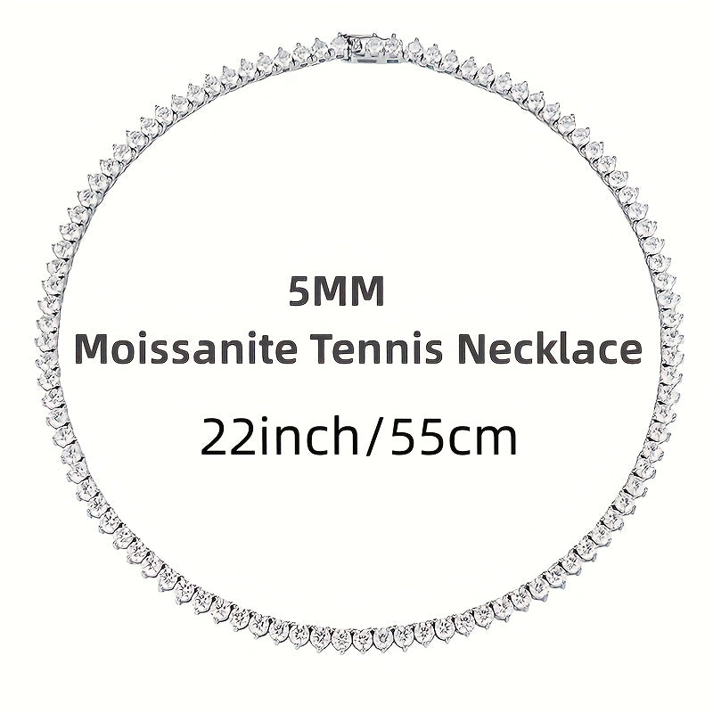 Sterling Silver Moissanite Tennis Necklace 5mm Claw Design for Women