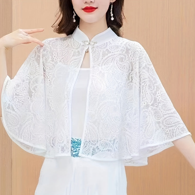 Ayollar uchun vintage uslubdagi toʻqilgan yelka poncho shalvar yengil yozki capek quyoshdan himoya