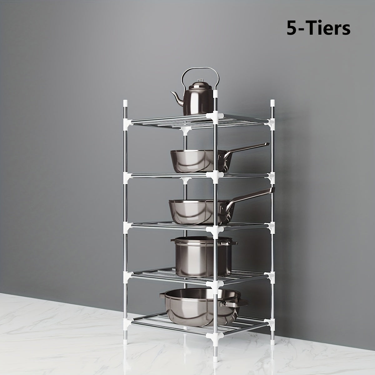 Multi-Tier Stainless Steel Storage Shelf for Kitchen Bathroom Balcony