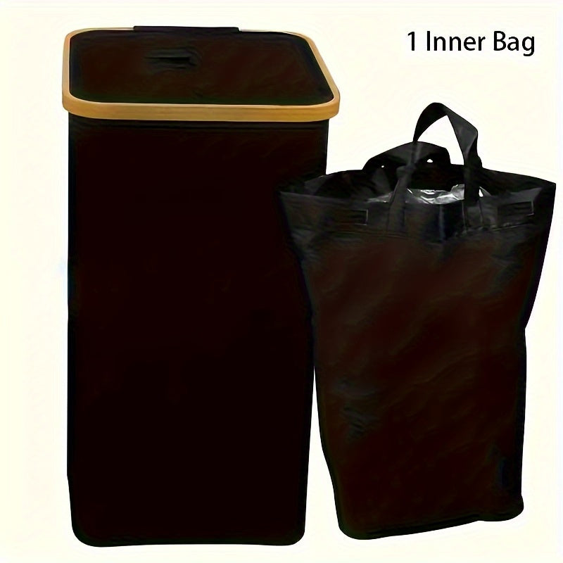 Qora yopiladigan kir yuvish qutisi, qopqog'li, 3 bo'limli, 100L, yuviladigan sumka, yotoqxona va hammom uchun