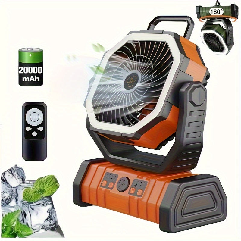 Rechargeable Indoor Outdoor USB Fan with Remote 20000mAh Battery LED Light